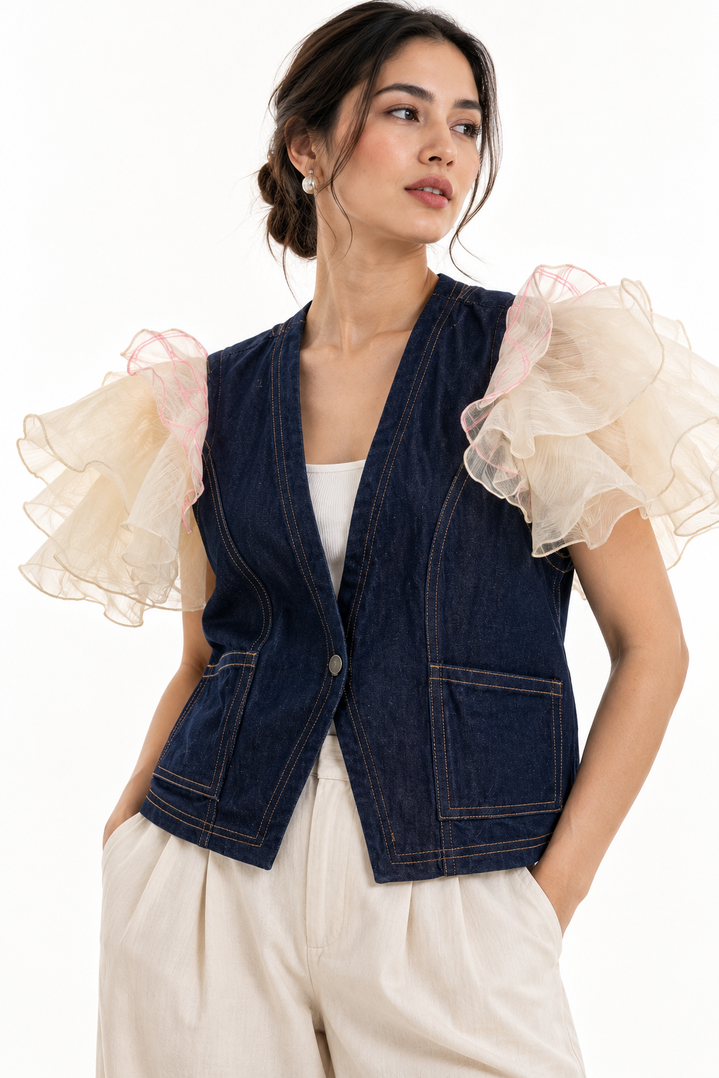 PIÑA DENIM KIMONA VEST